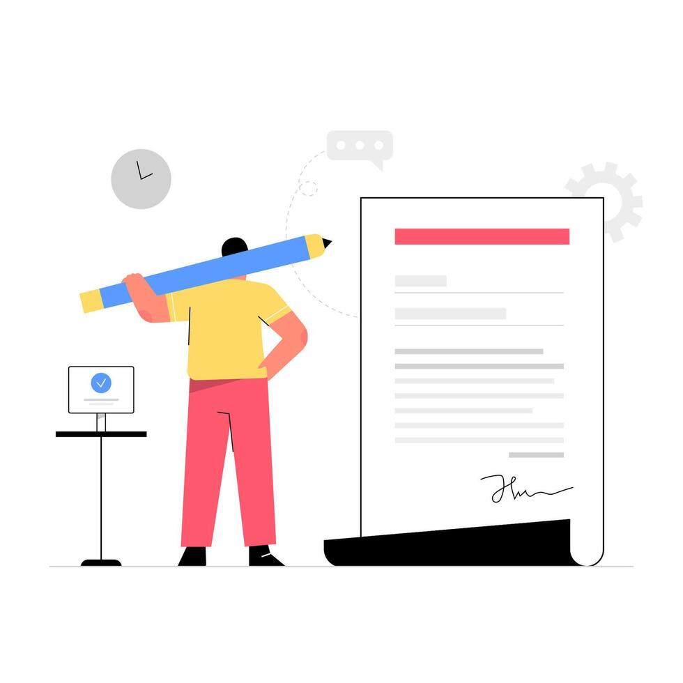 Cartoon style. Company executives sign to certify important documents of the company. vector