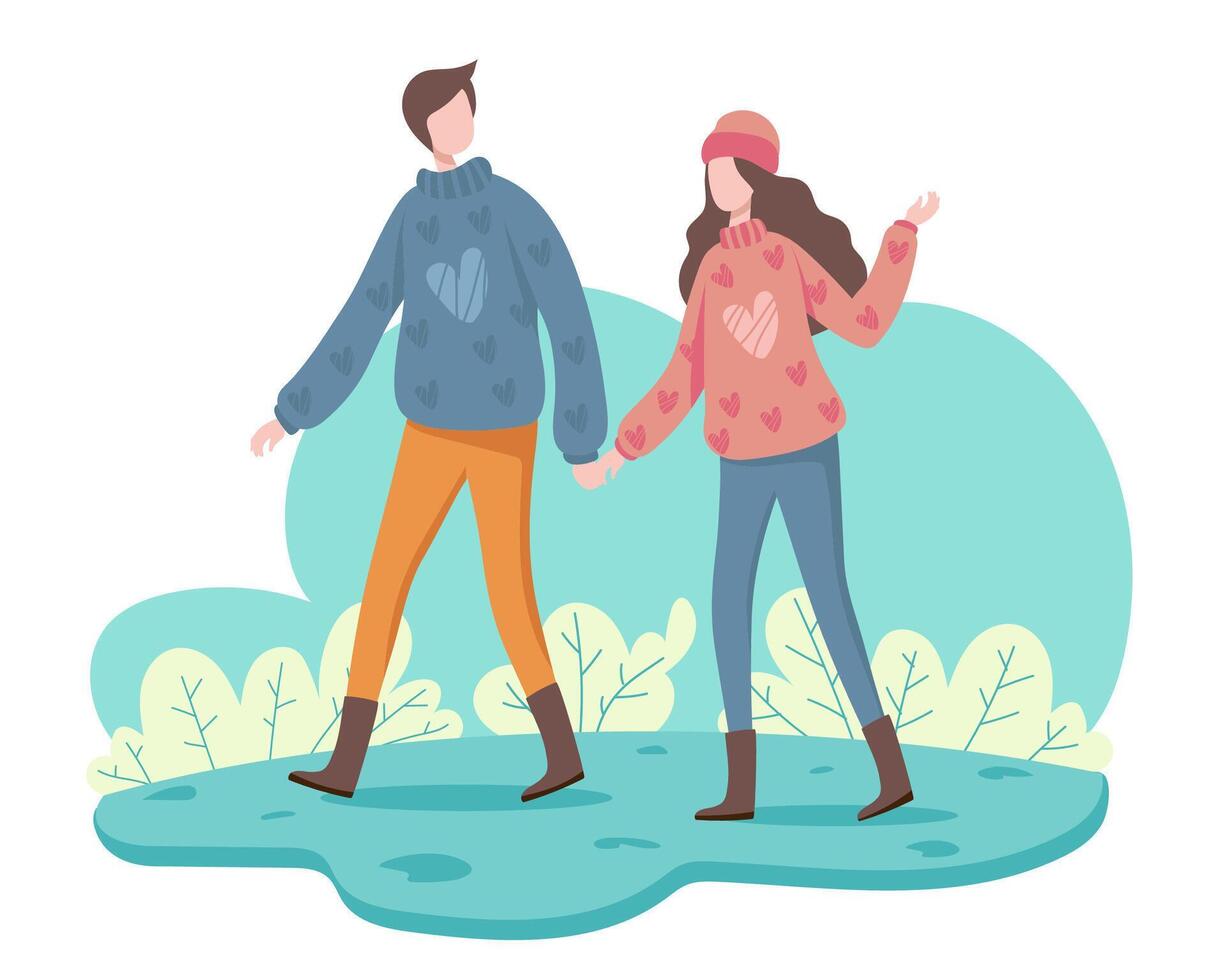 A young woman and a boyfriend go on a relaxing winter trip. vector