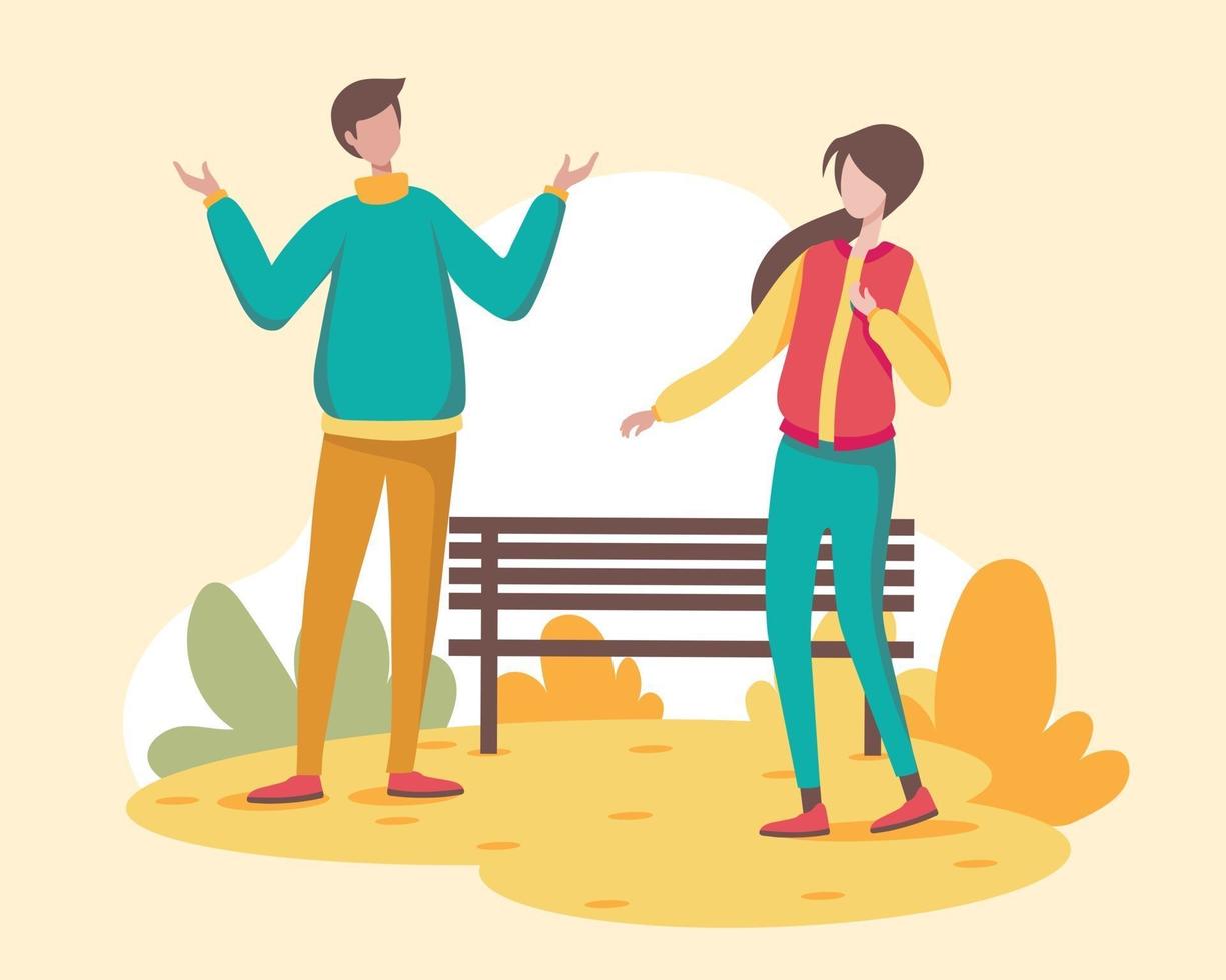 A young woman and a boyfriend go on a relaxing autumn trip. vector