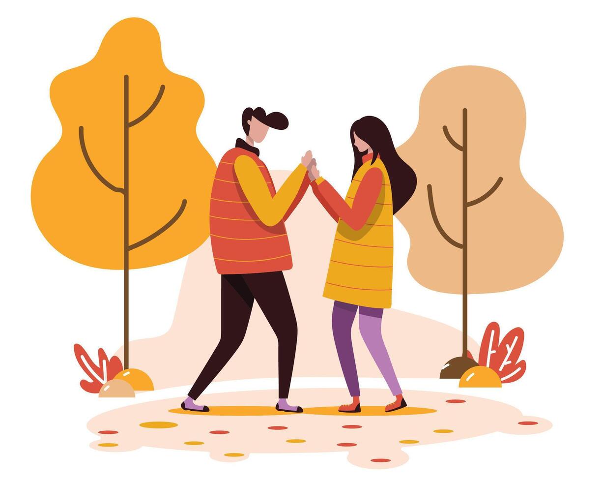 A young woman and a boyfriend go on a relaxing winter trip. vector