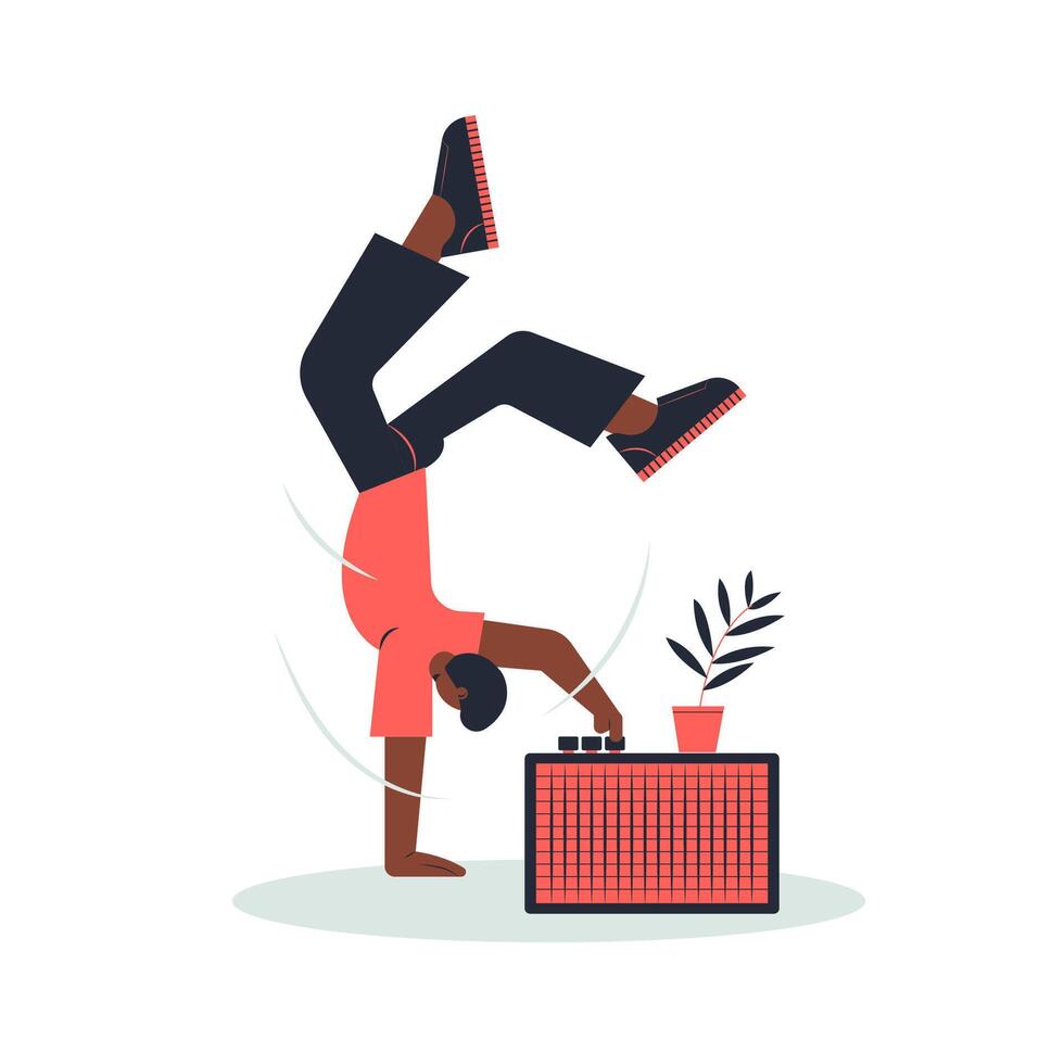 el hombre bailaba con la música de la radio. vector