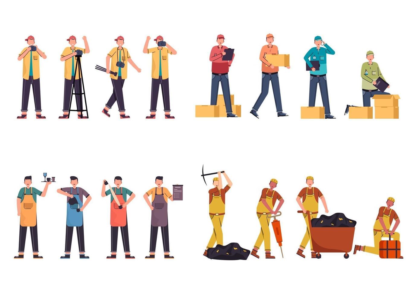 Bundle of many career character 2 sets, 12 poses of various professions, lifestyles, vector