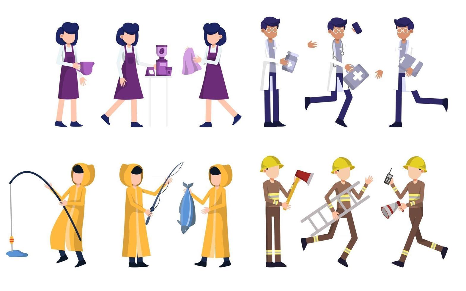 Bundle of many career character 4 sets, 12 poses of various professions, lifestyles, vector