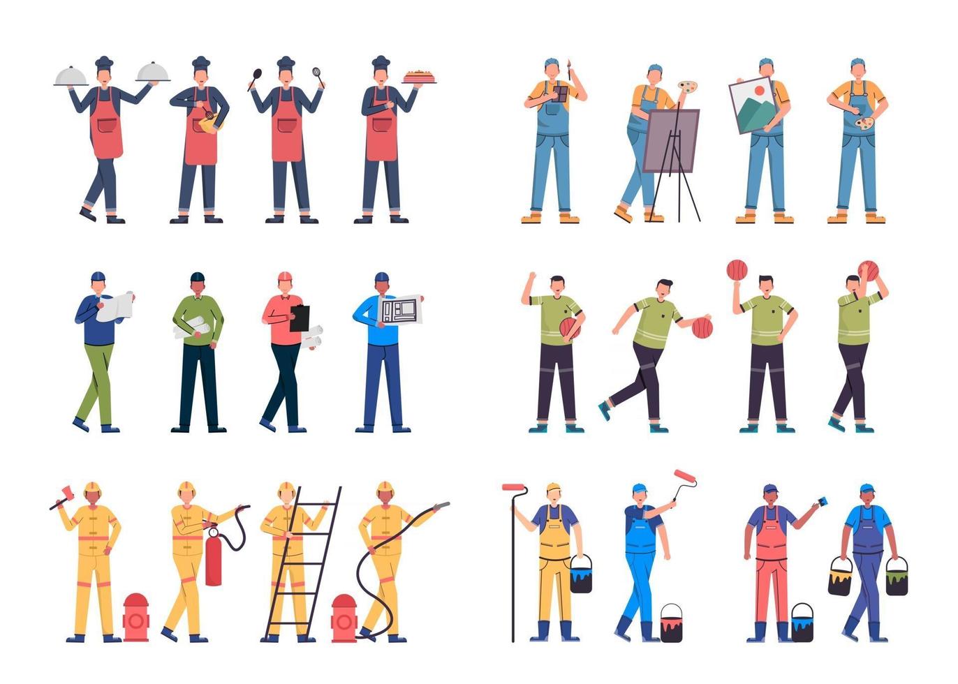 Bundle of many career character 9 sets, 24 poses of various professions, lifestyles, vector