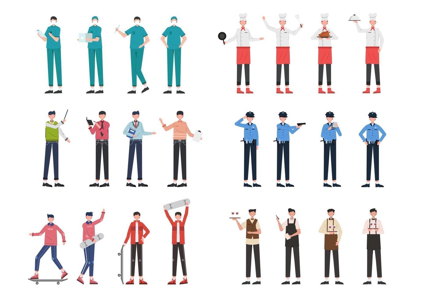 Bundle of many career character 9 sets, 24 poses of various professions, lifestyles, vector