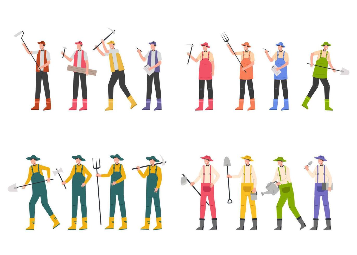 Bundle of many career character 4 sets, 16 poses of farmers vector