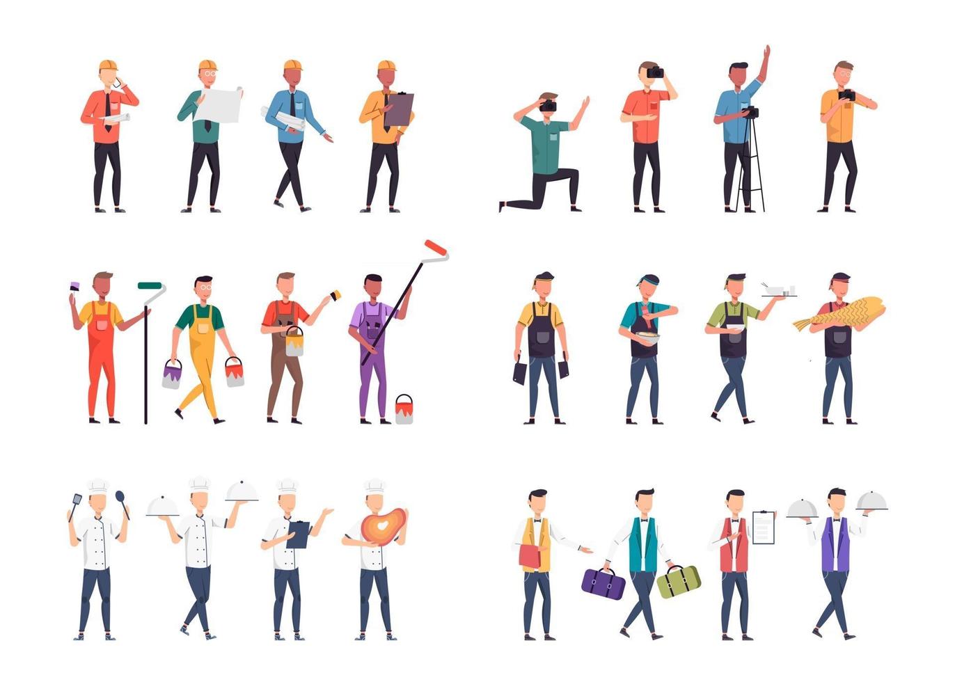 Bundle of many career character 6 sets, 24 poses of various professions, lifestyles, vector
