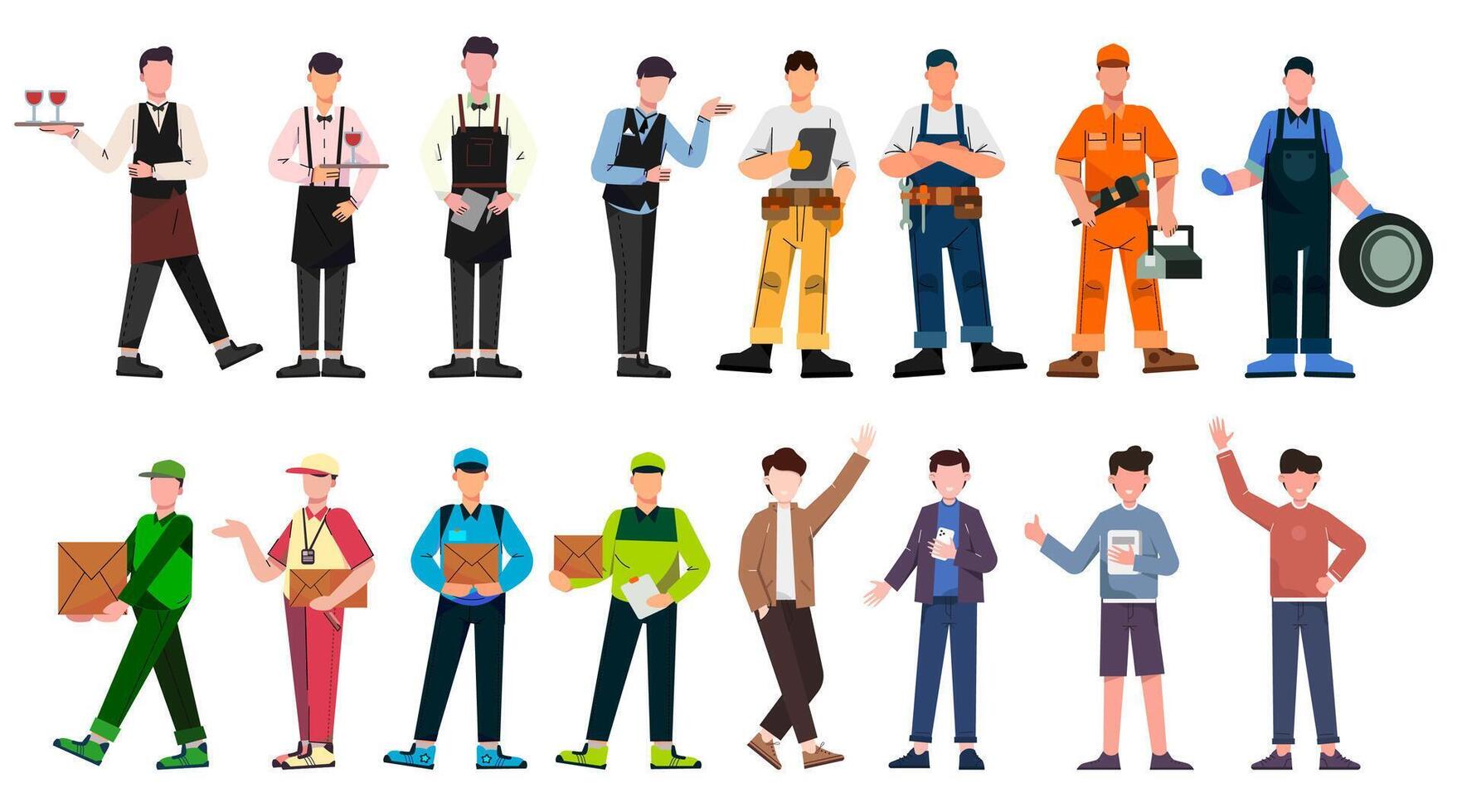 Bundle of many career character 4 sets, 16 poses of various professions, lifestyles, vector