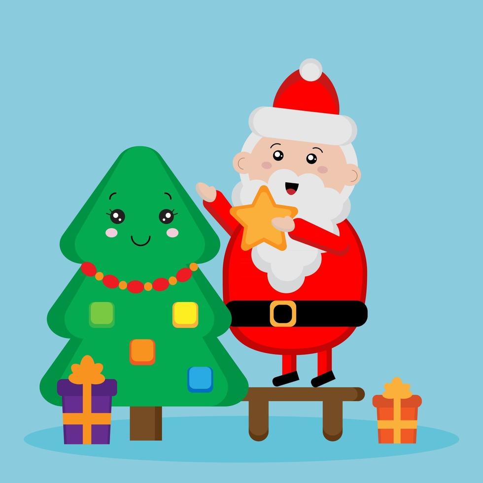 Cute Santa Claus and fur tree vector