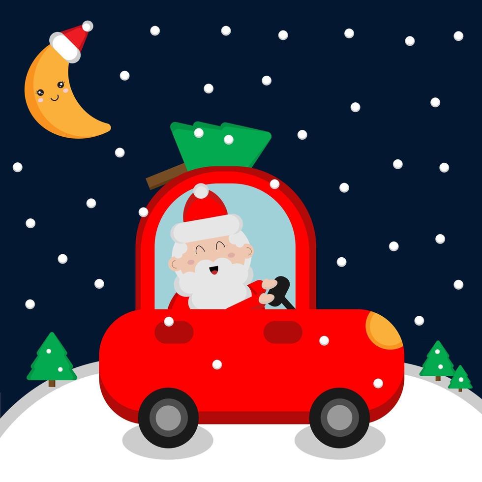 santa claus conduciendo coche vector