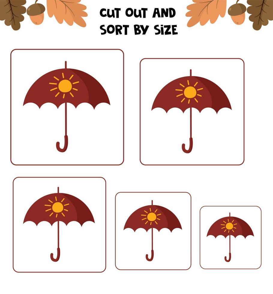 Educational worksheet for kids. Cut out and sort by size. Game for children. vector