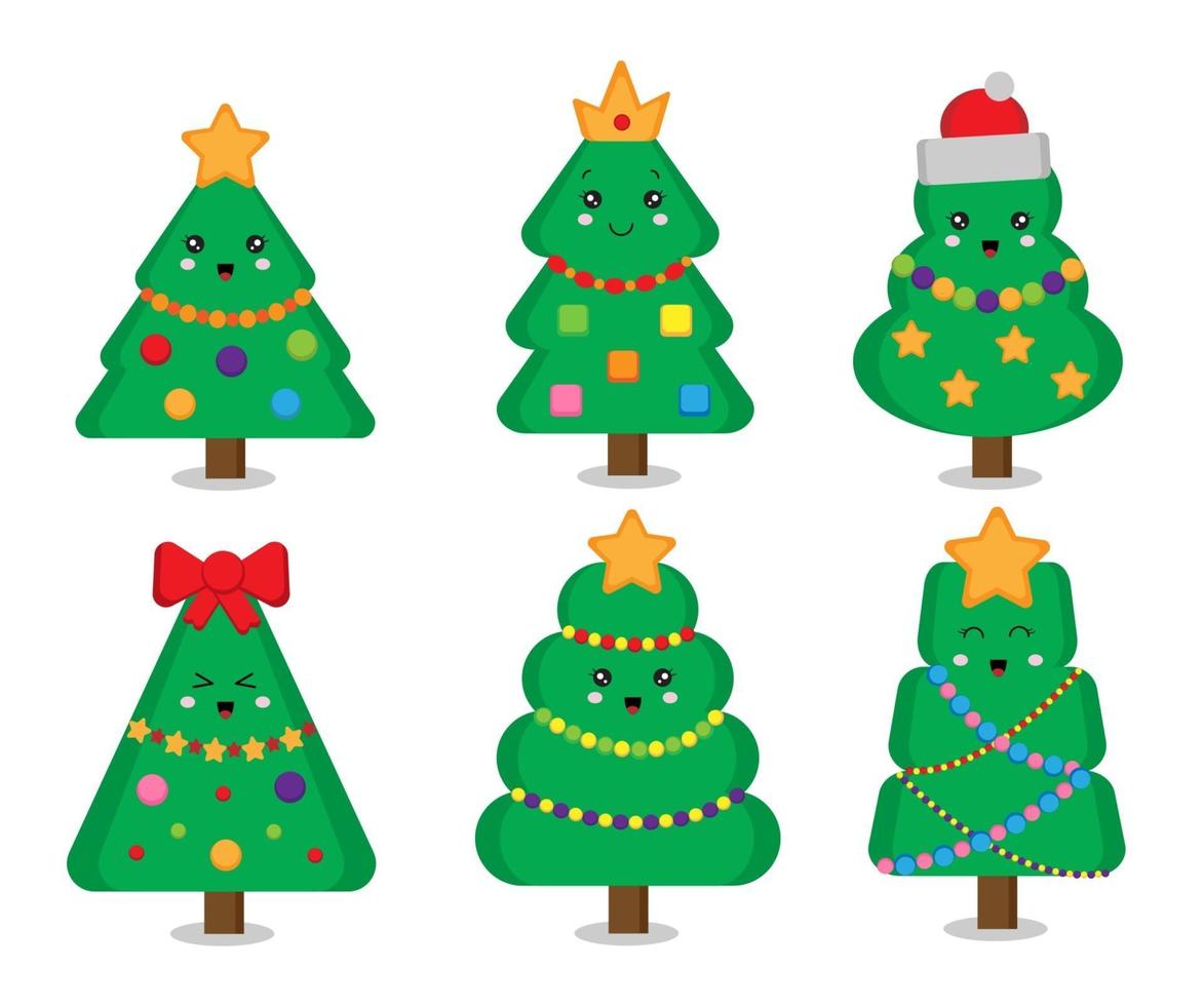 Set of cute christmas trees vector