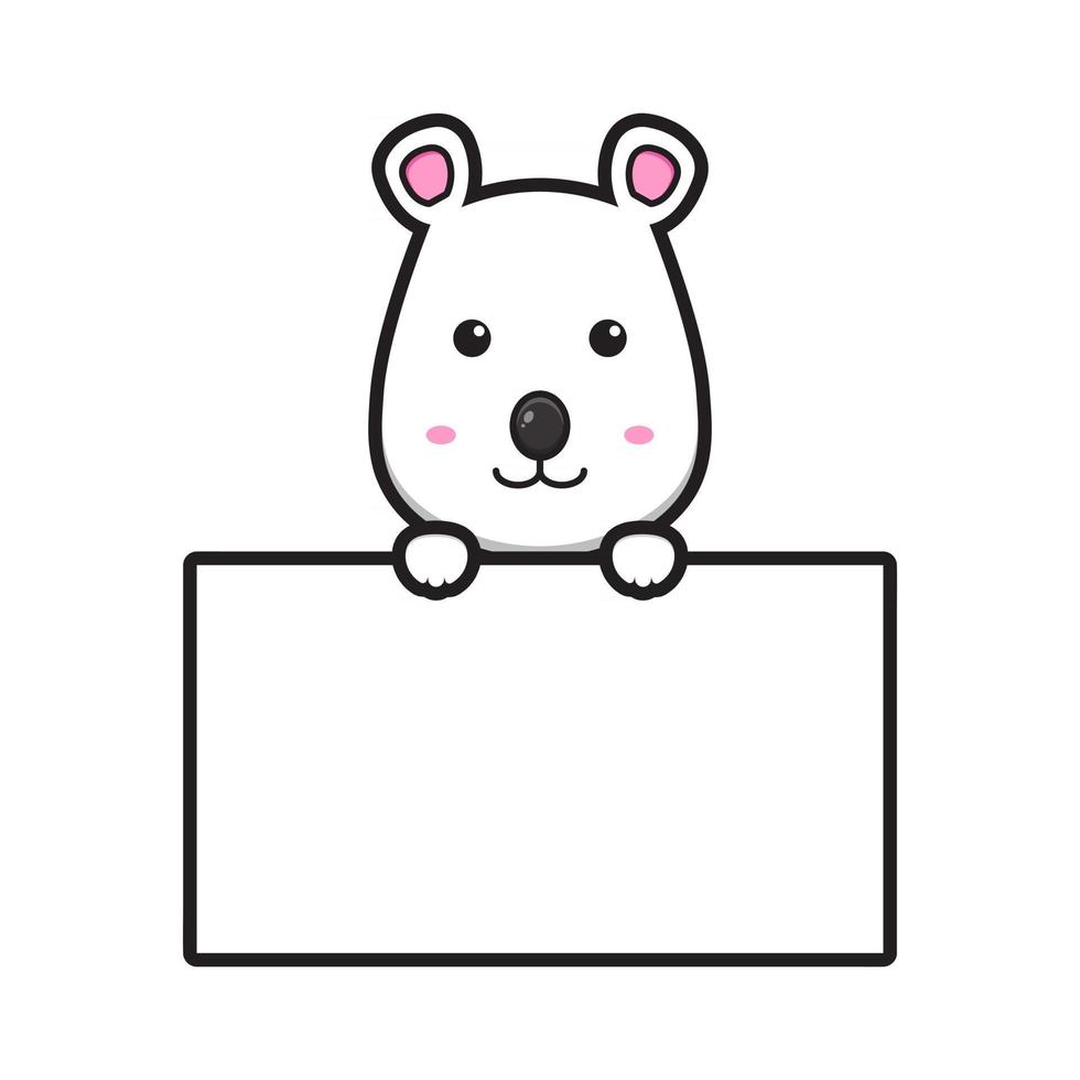 Cute mouse with blank board cartoon vector icon illustration