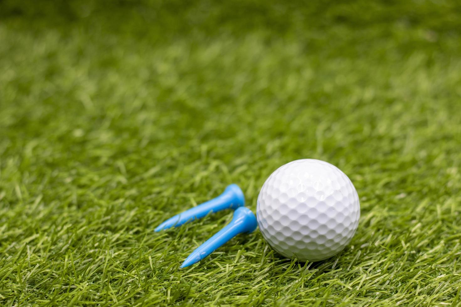 Pelota de golf con tee están sobre la hierba verde foto