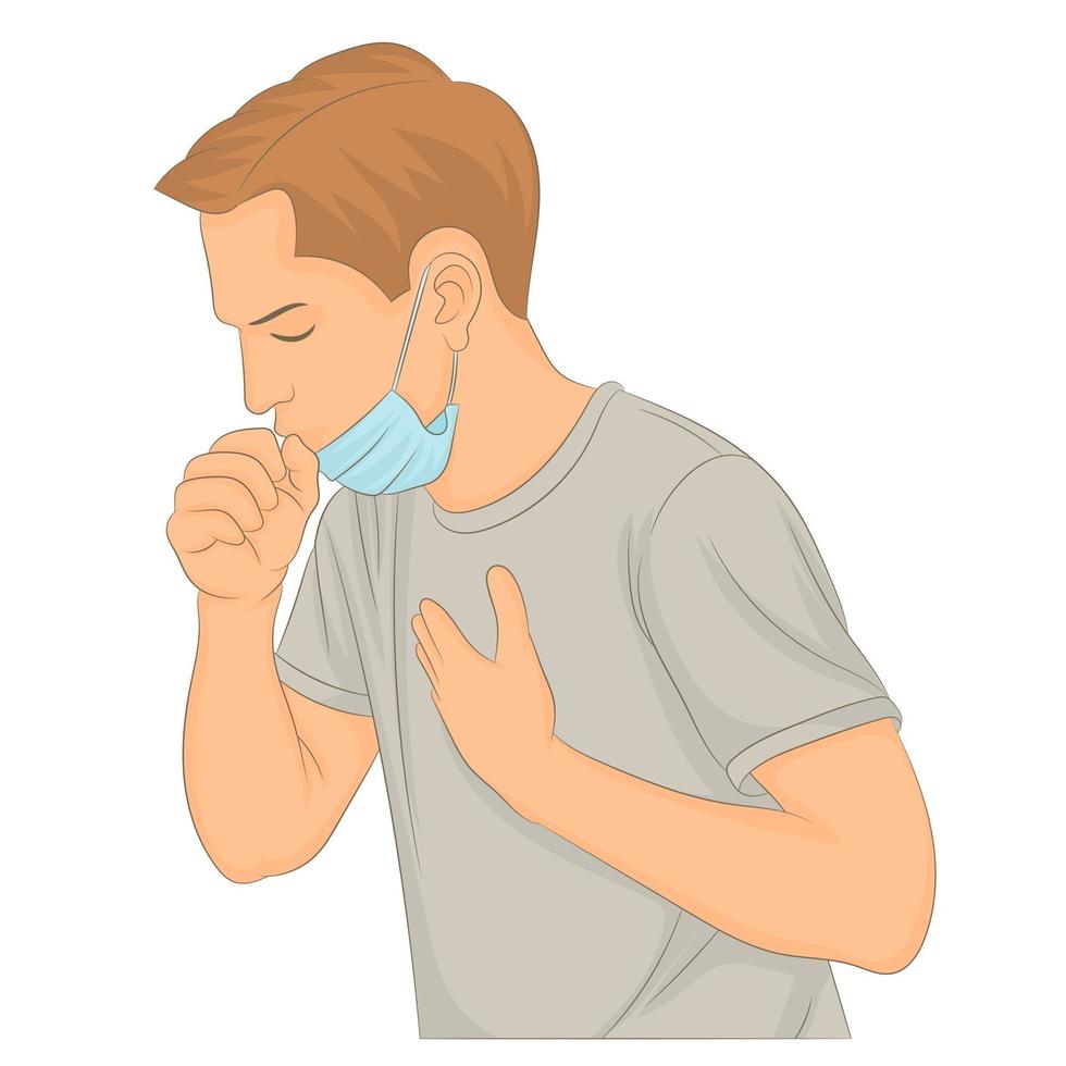 Man with face mask coughing into his fist vector