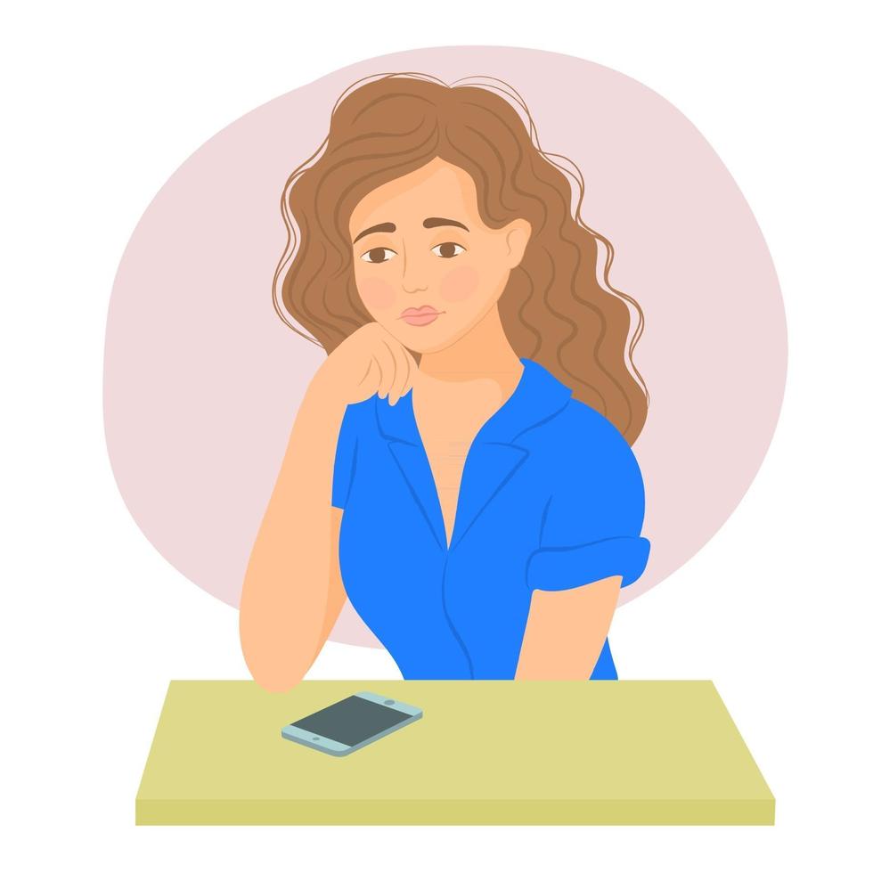 Pensive upset and sad girl waiting a phone call vector