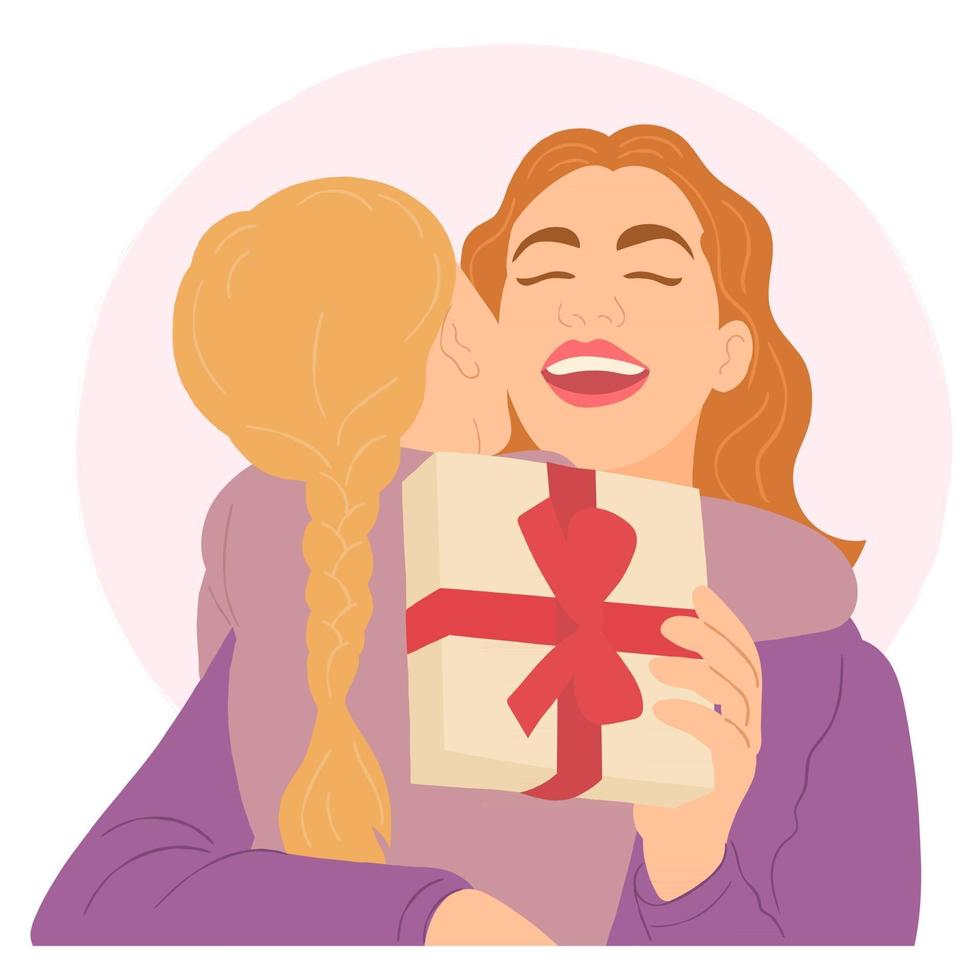 happy mother and daughter giving and receiving gift box vector