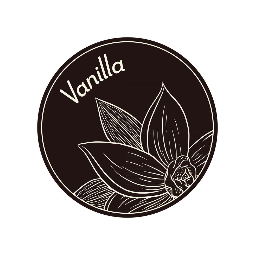 flor de vainilla de estilo vintage en etiqueta de círculo o plantilla de logotipo vector