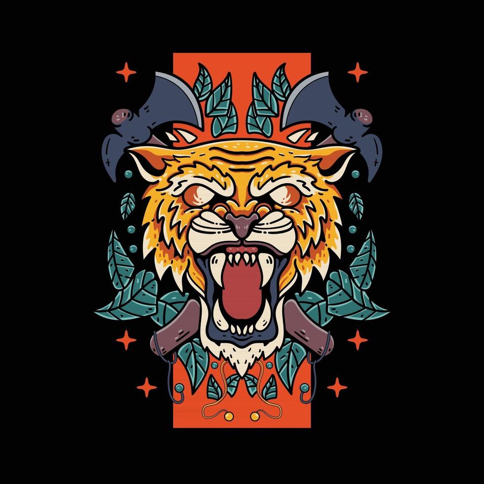 tigre fantasma con ilustración de calavera vector