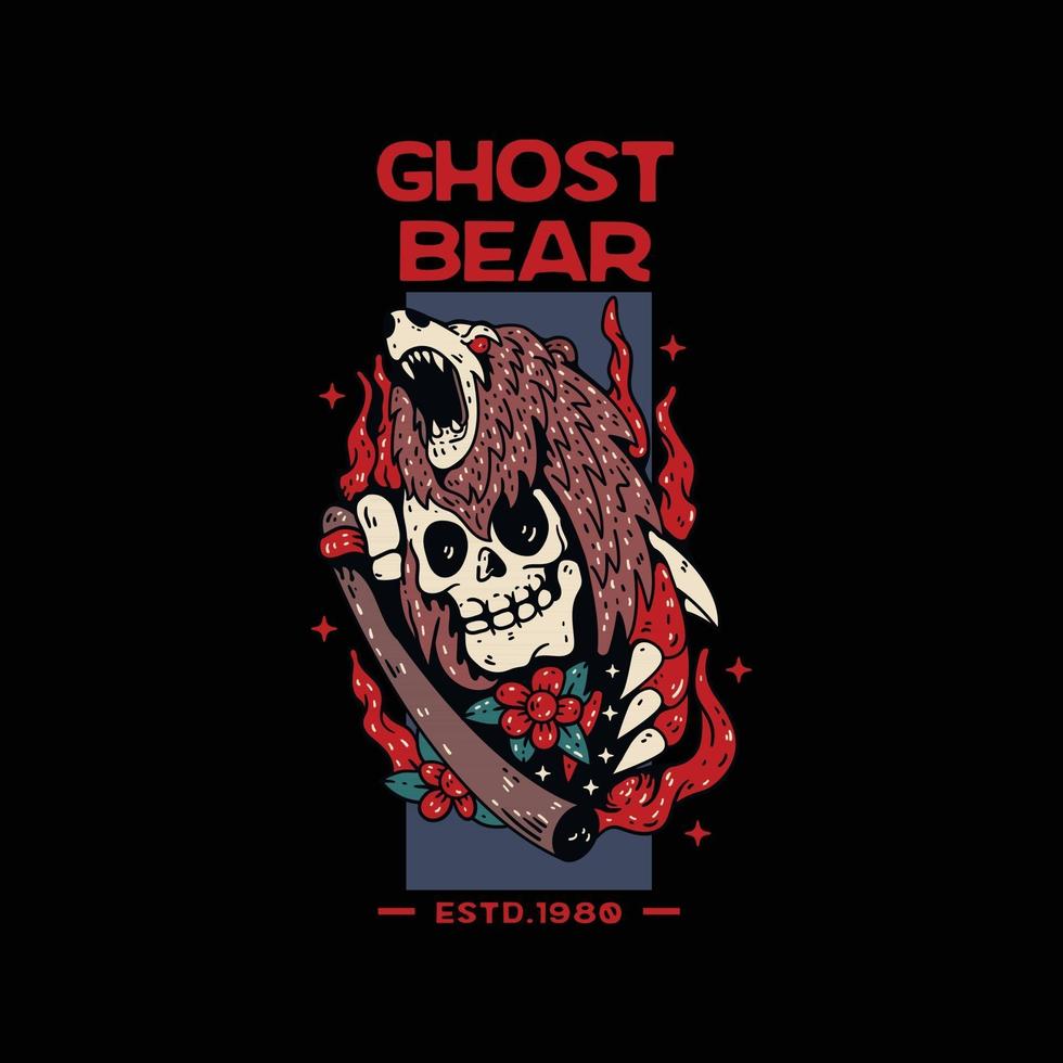 Bear and skull illustration for tshirt vector