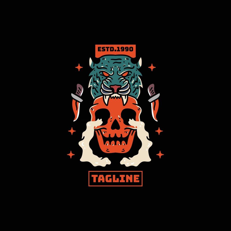 tigre fantasma con ilustración de calavera vector