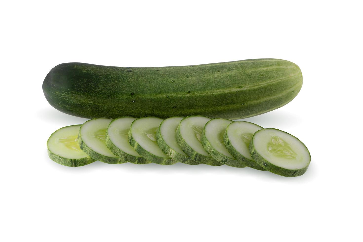 ripe cucumber and Cucumber slice isolated on a white background. photo