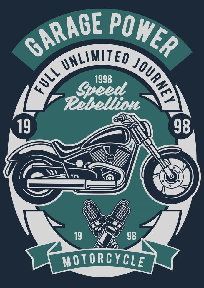 Insignia vintage de motocicleta de potencia de garaje, diseño de insignia retro vector