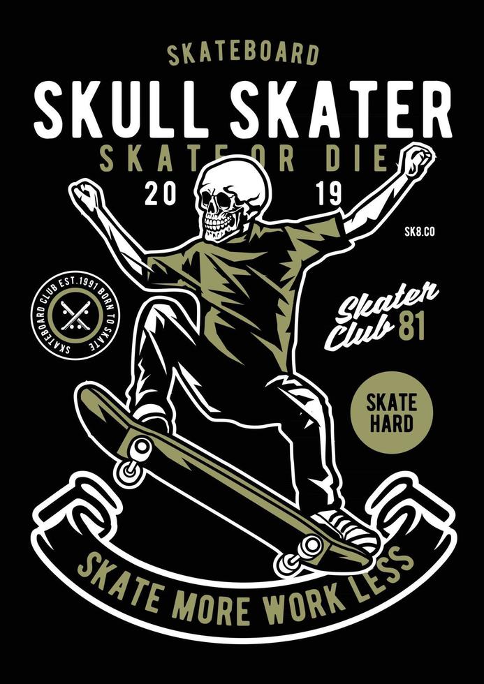 Skull Skater Vintage Badge, Retro Badge Design vector