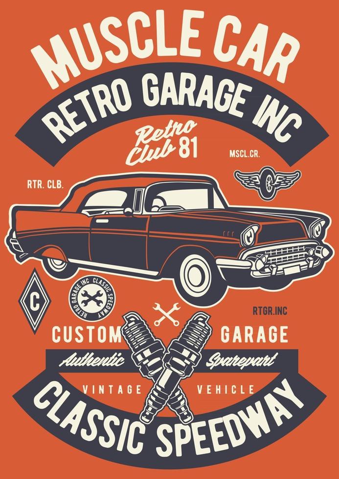 Retro Muscle Car Vintage Badge, Retro Badge Design vector