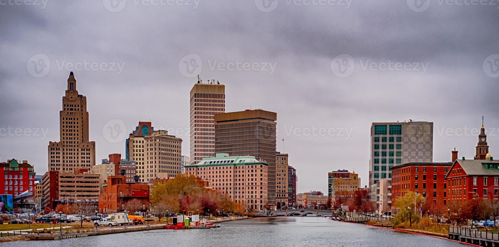 Providence rhode island skyline on a cloudy gloomy day photo