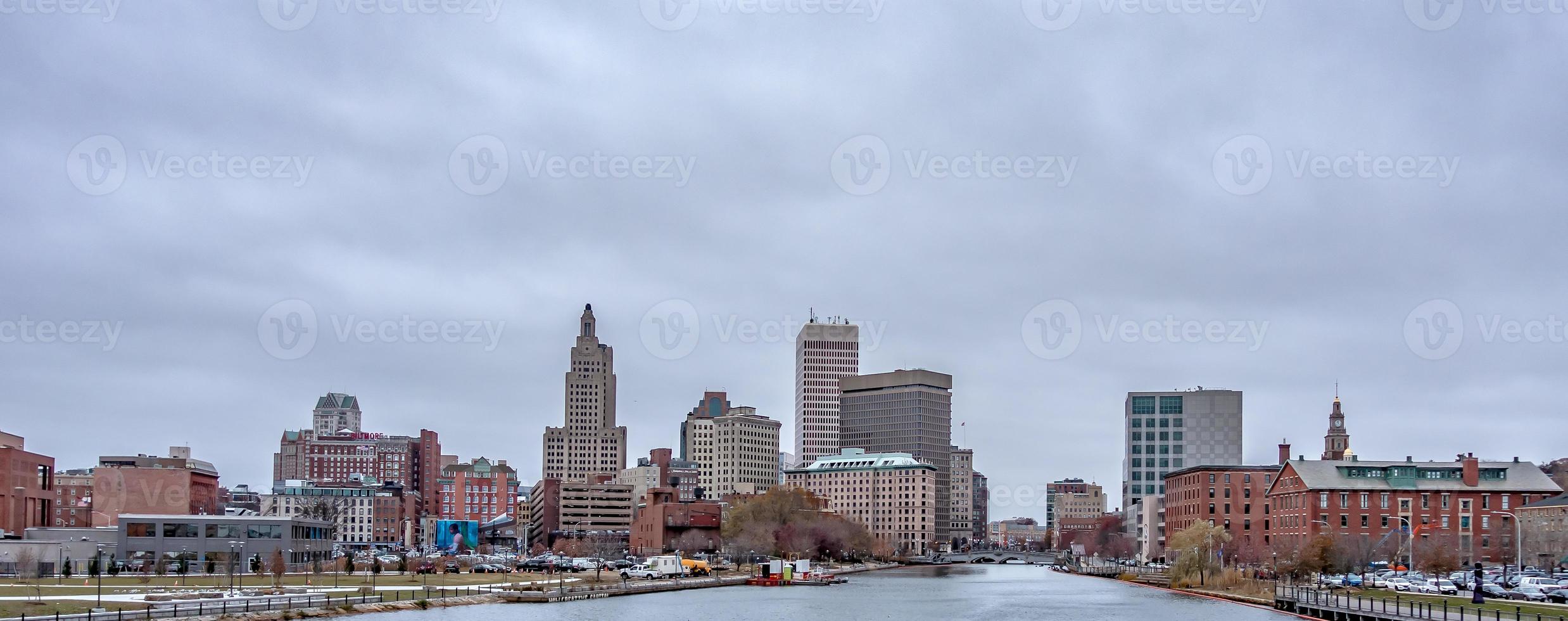 Providence rhode island skyline on a cloudy gloomy day photo