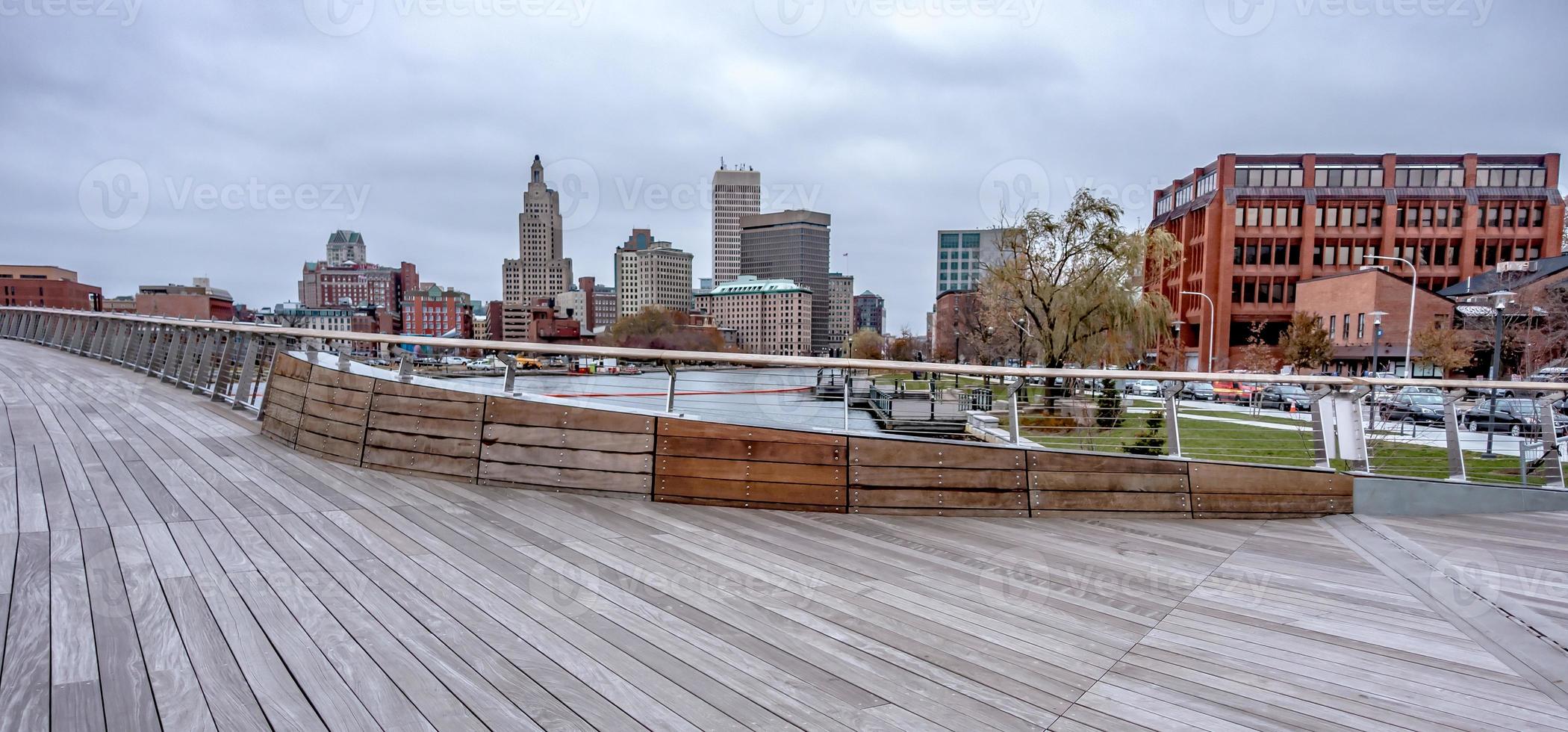 Providence rhode island skyline on a cloudy gloomy day photo