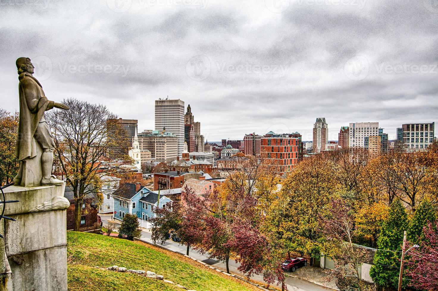 Providence rhode island skyline on a cloudy gloomy day photo