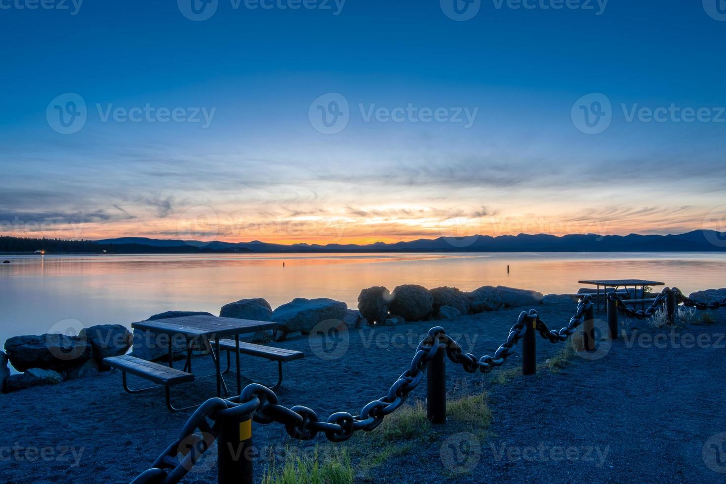 Sunrise over yellowstone lake in yellowstone national park photo