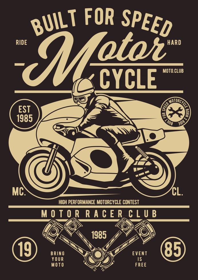 construido para la insignia de la vendimia de la motocicleta de la velocidad, diseño retro de la insignia vector