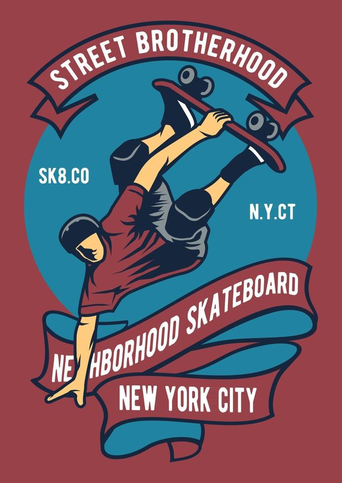 Skateboard Street Brotherhood Vintage Badge, Retro Badge Design vector