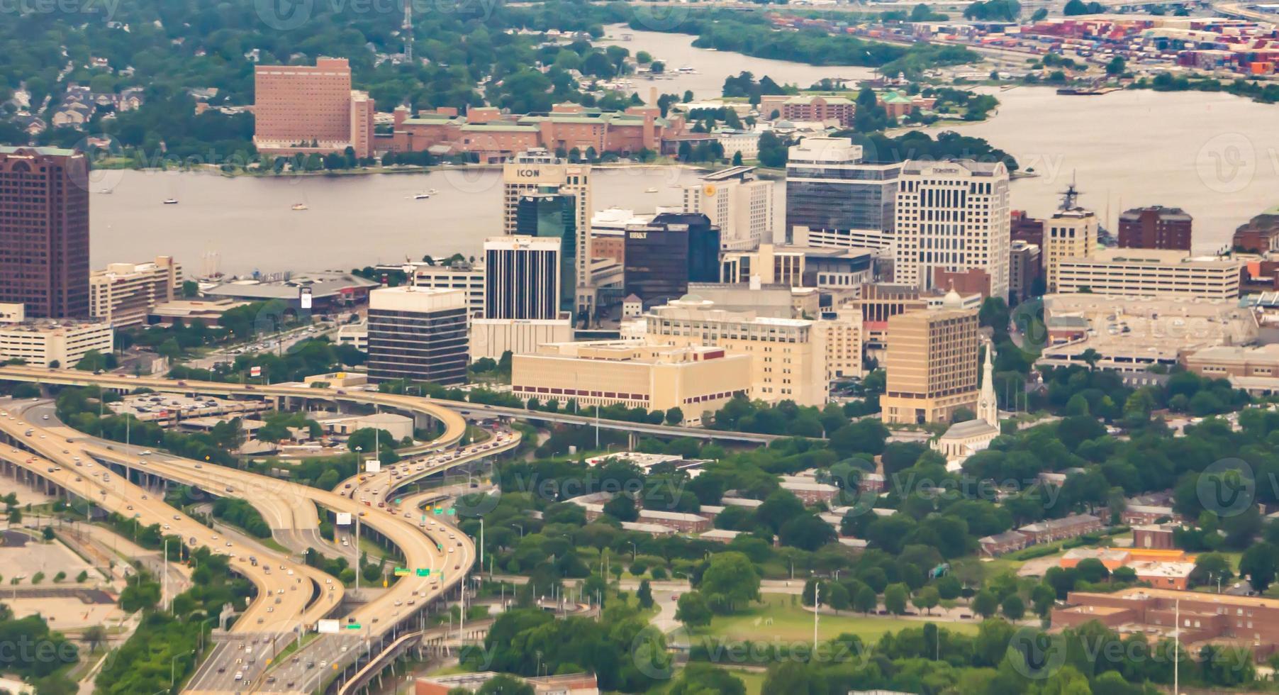 norfolk virginia aerial of city skyline and surroundings photo