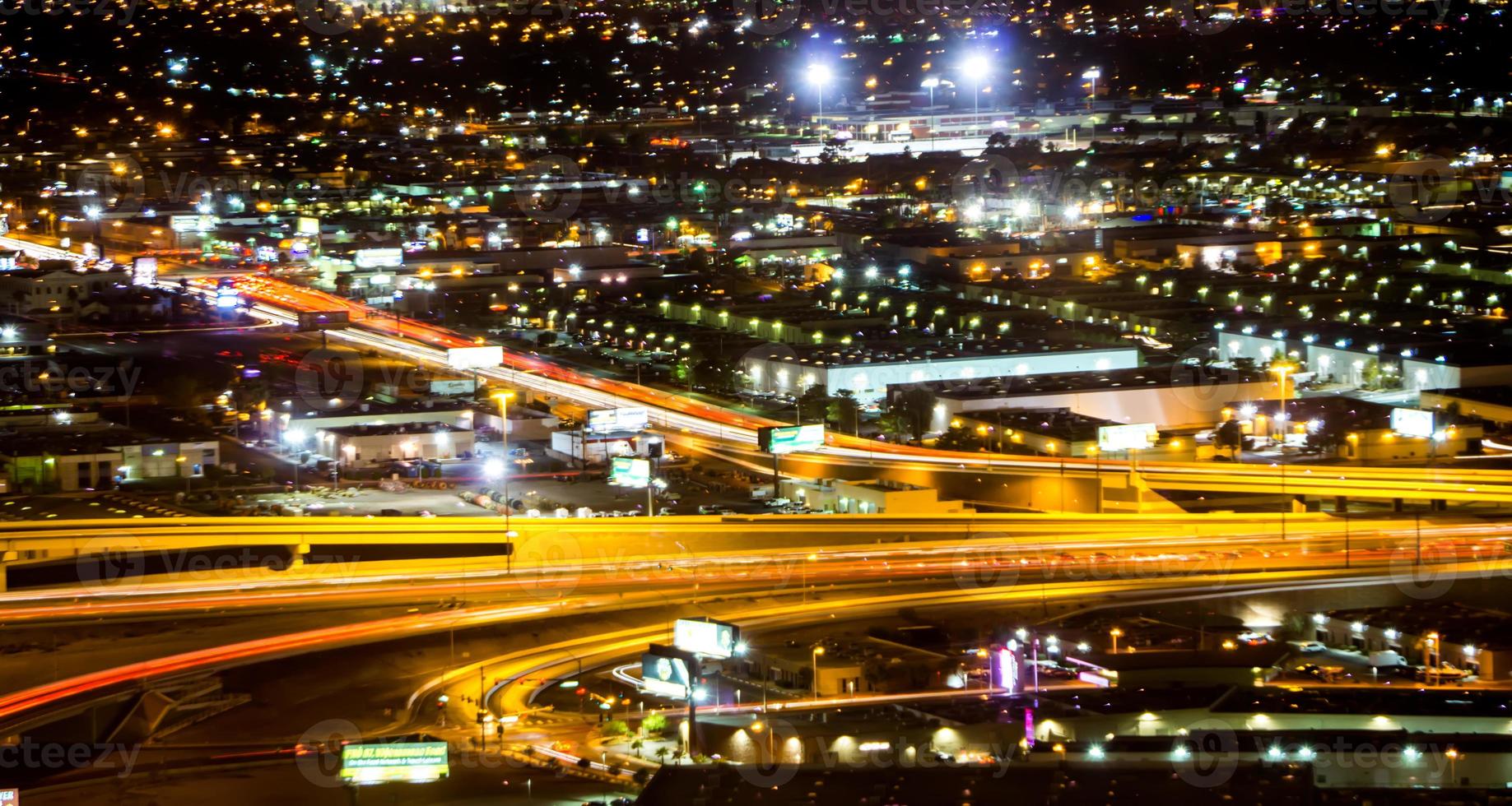 Las Vegas skyline at sunset - The Strip - Aerial view of Las Vegas Boulevard Nevada photo