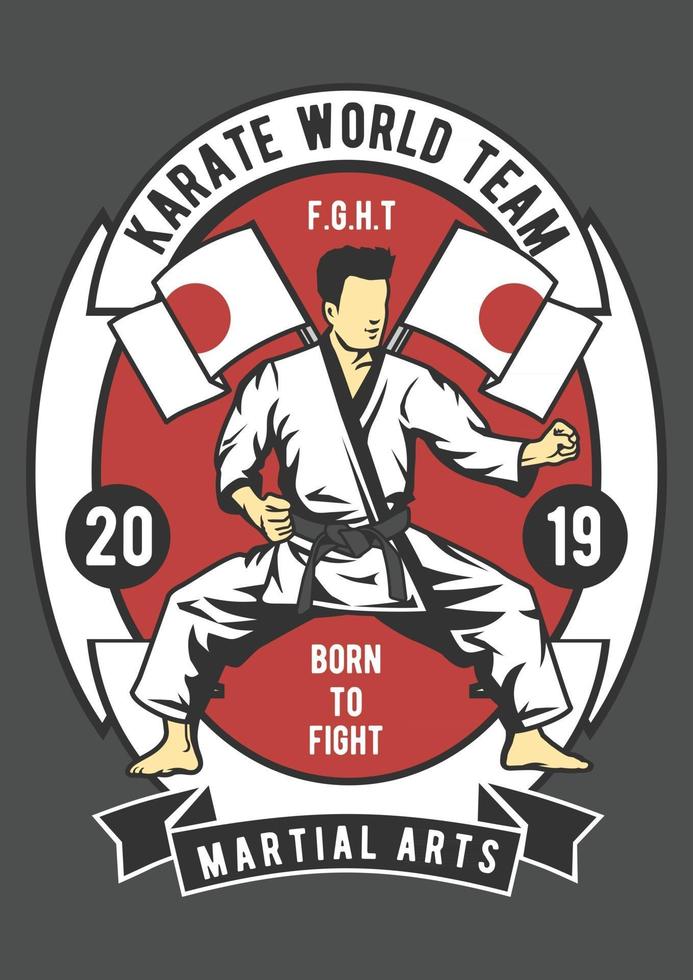 Karate World Team Vintage Badge, Retro Badge Design vector