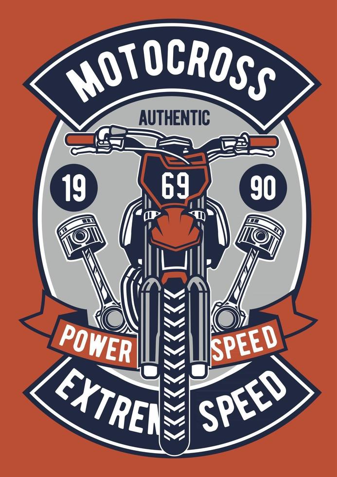 Insignia vintage de velocidad extrema de motocross, diseño de insignia retro vector