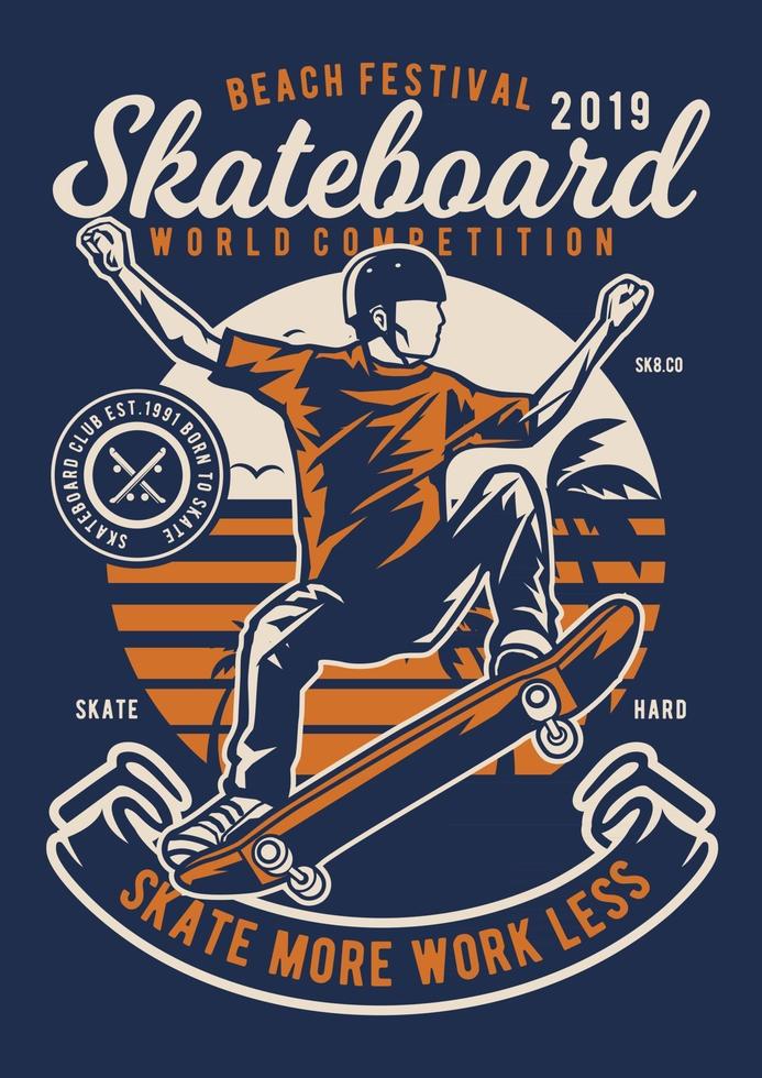 Skateboard Beach Vintage Badge, Retro Badge Design vector