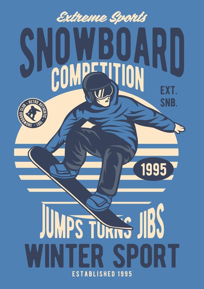 Insignia vintage de snowboard, diseño de insignia retro vector