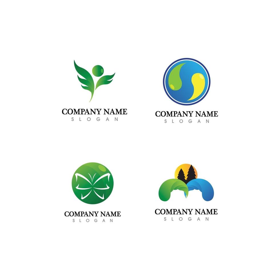 Logos of green Tree leaf ecology vector