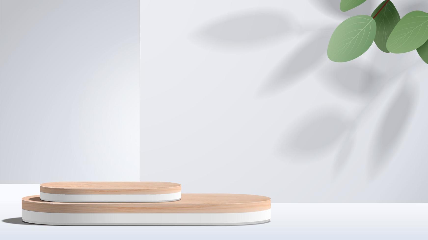 Abstract minimal scene with geometric forms. wood podium in white background. product presentation, mock up, show cosmetic product display, Podium, stage pedestal or platform. 3d vector