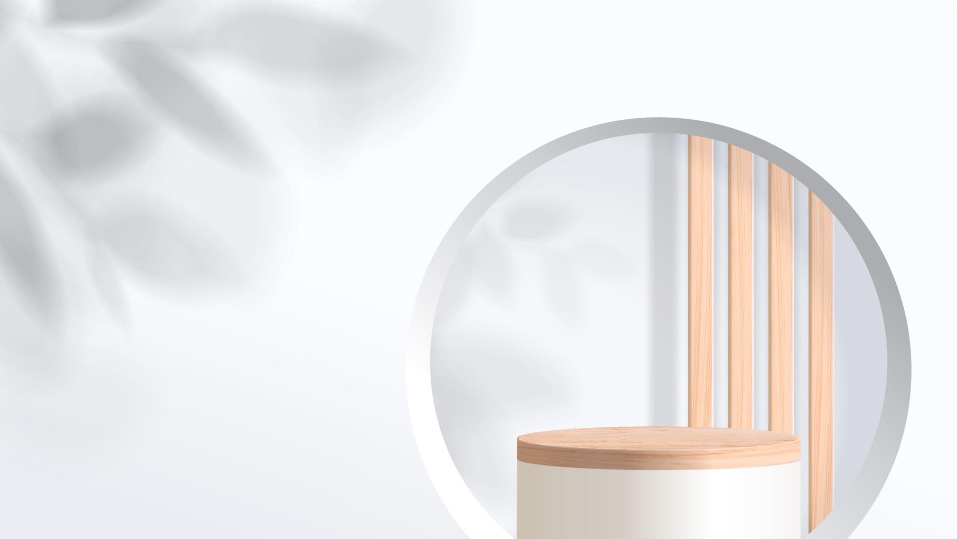 Abstract minimal scene with geometric forms. wood podium