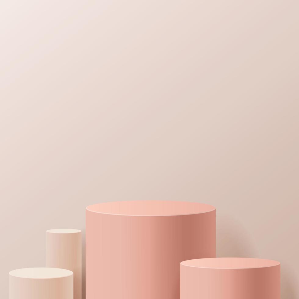 Escena mínima con formas geométricas. podio de cilindro en fondo rosa. escena para mostrar producto cosmético, escaparate, escaparate, vitrina. Ilustración de vector 3D.