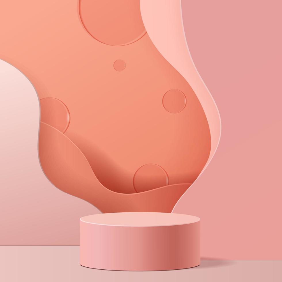 Escena mínima con formas geométricas. podio de cilindro en fondo rosa. escena para mostrar producto cosmético, escaparate, escaparate, vitrina. Ilustración de vector 3D.