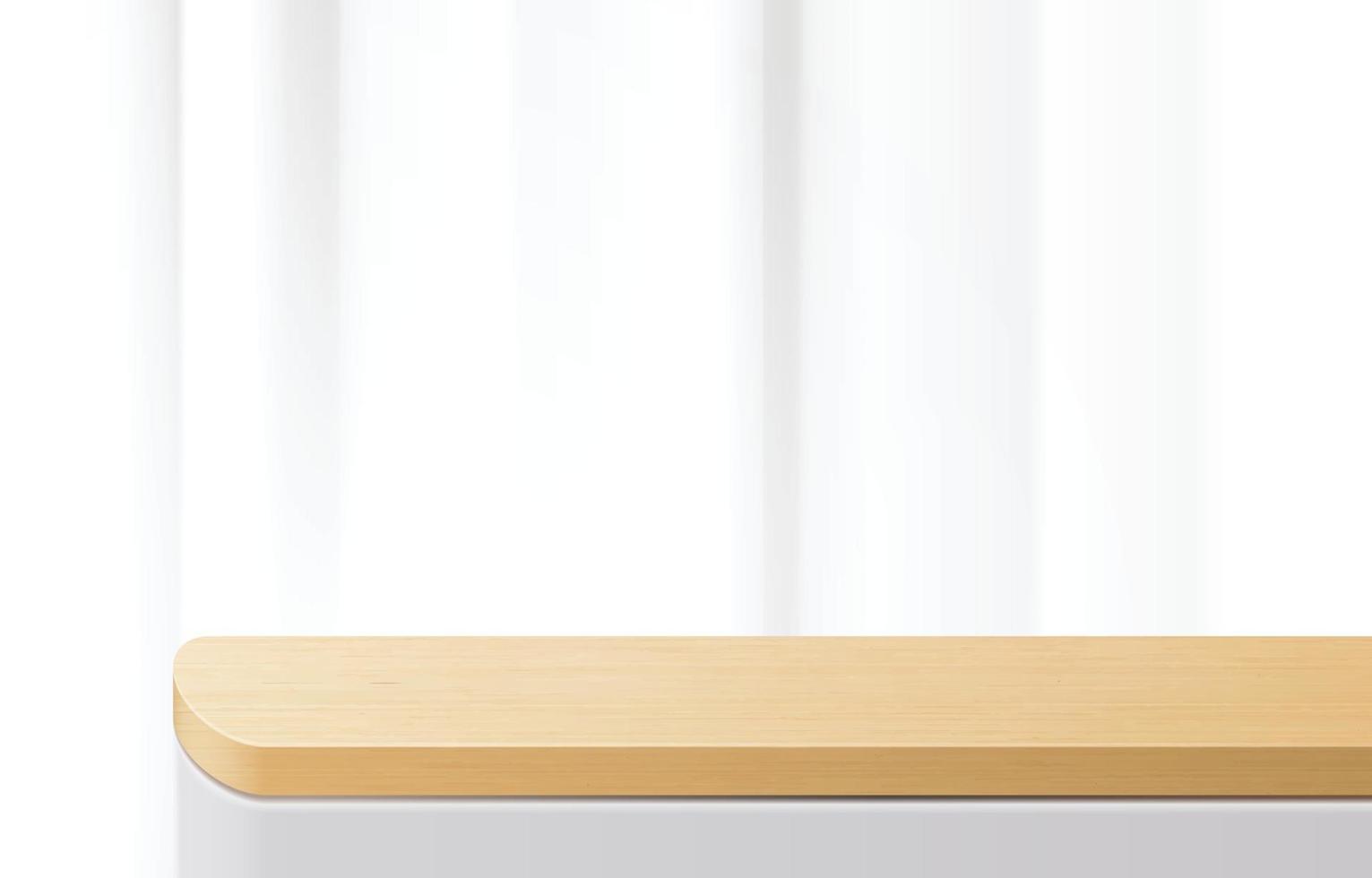 Empty minimal wooden top table, wood podium in white background. foe product presentation, mock up, show cosmetic product display, Podium, stage pedestal or platform. 3d vector