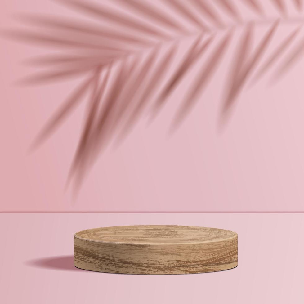 Escena mínima con formas geométricas. podio de cilindro en fondo rosa. escena para mostrar producto cosmético, escaparate, escaparate, vitrina. Ilustración de vector 3D.