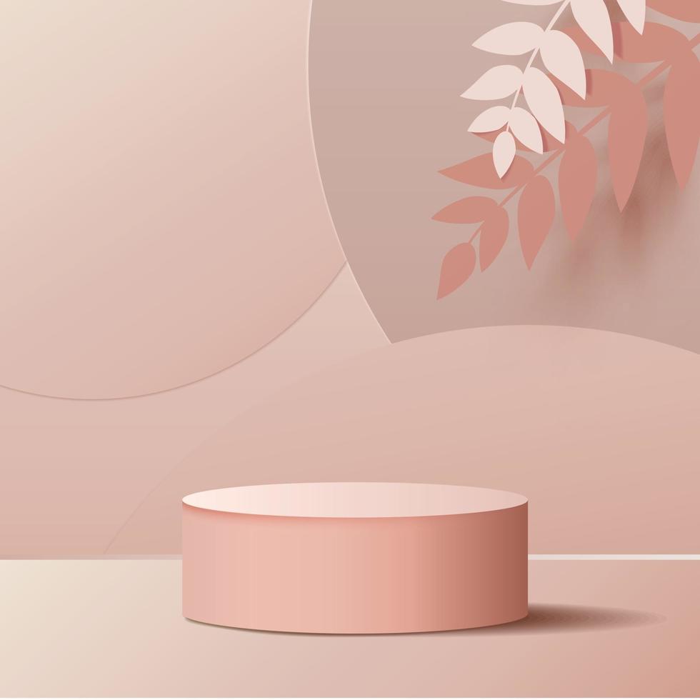 minimal scene with geometrical forms. Cylinder podium in pink background. Scene to show cosmetic product, Showcase, shopfront, display case. 3d vector illustration.